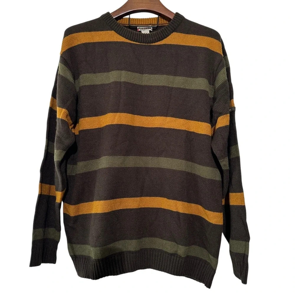 OLD SKOOL‎ Men's Vintage 90s Acrylic Striped Sweater Multicolored Large